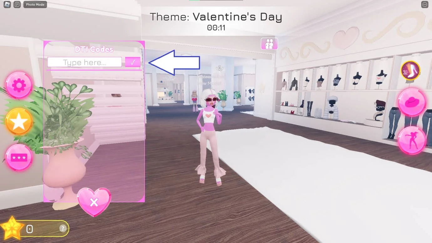 Ein Screenshot von Dress to Impress in Roblox, der das Codes-Menü des Spiels zeigt.