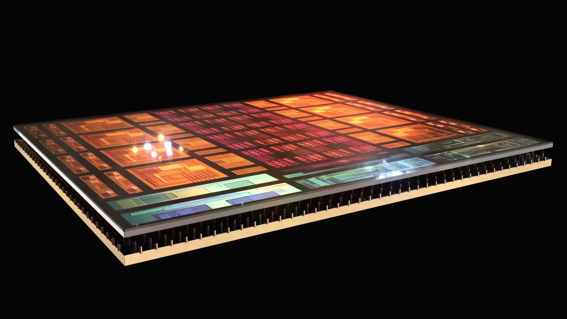 amd-bereitet-moglicherweise-den-ryzen-5-9600x3d-vor_img_0 | etalongame.de Ein Screenshot aus AMDs Ankündigungsvideo für den Ryzen 7 9800X3D-Prozessor, der ein stilisiertes Bild eines Zen 5 CCD mit der 3D V-Cache-Schicht darunter zeigt