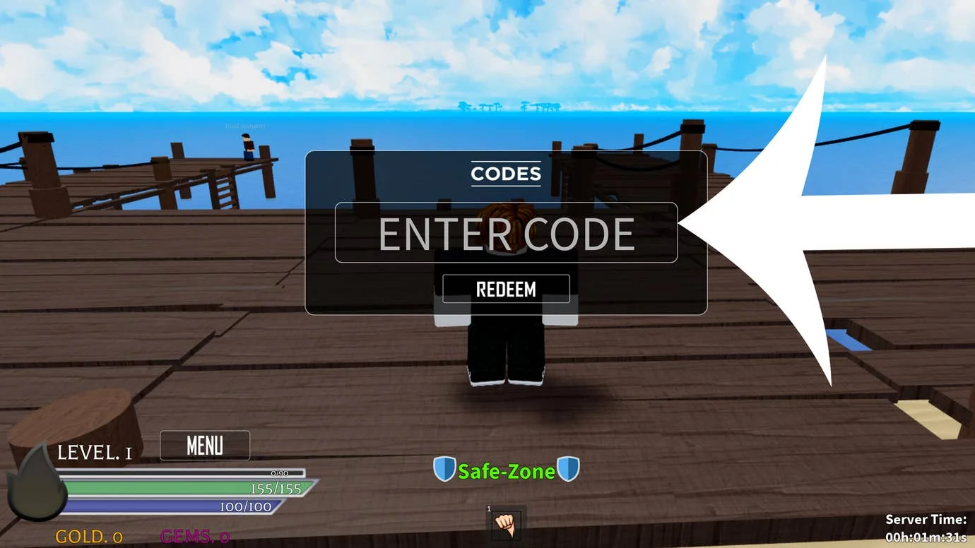 anime-spirits-neue-codes-und-wie-man-sie-einlost_img_2 | etalongame.de Pfeil zeigt auf das Codes-Menü im Roblox-Spiel Anime Spirits.