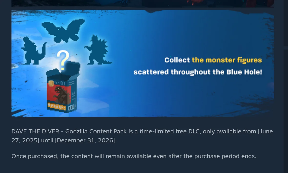 dave-the-diver-godzilla-dlc-kehrt-zuruck-und-bleibt-bis-ende-2026-verfugbar_img_0 | etalongame.de Dave the Diver Godzilla Content Pack DLC Ablaufdatum 31. Dezember 2026