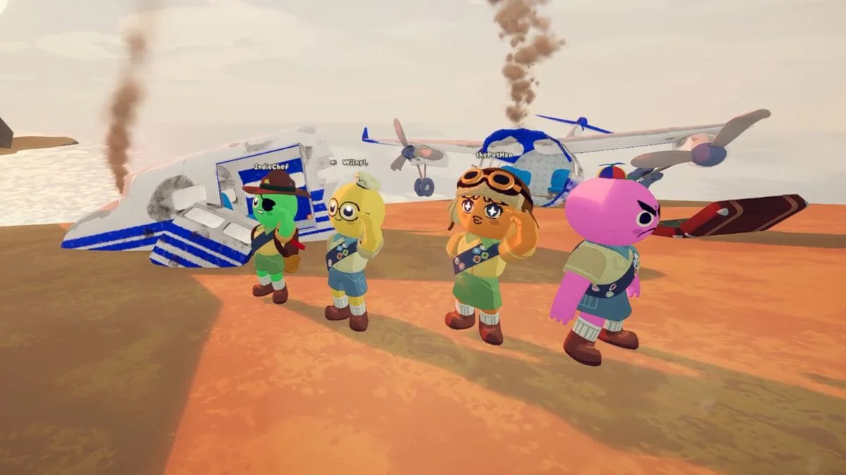 ein-kleineres-projekt-mit-grossem-erfolg-der-aufstieg-von-peak_img_1 | etalongame.de Vier Scouts salutieren in der Nähe eines abgestürzten Flugzeugs in Peak.