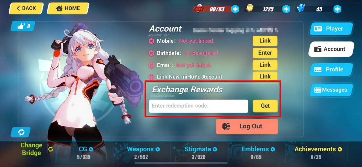 honkai-impact-3rd-aktuelle-codes-und-wie-man-sie-einlost_img_0 | etalongame.de Honkai Impact 3rd Kontobildschirm