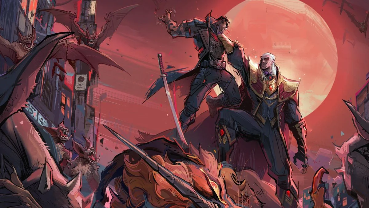marvel-rivals-start-von-season-3-mit-neuen-helden-und-inhalten_img_0 | etalongame.de Marvel Rivals Season 3: Artwork von Blade, der nach Dracula schlägt, während dieser in der Luft gehalten wird.