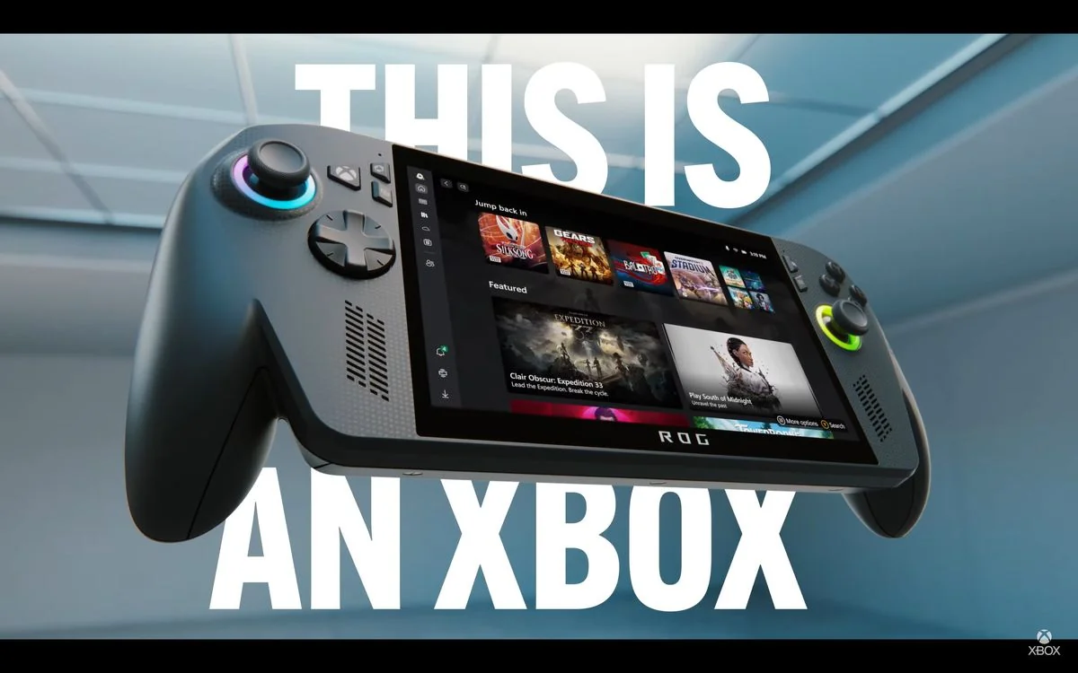 microsofts-zukunftsplane-fur-xbox-geruchte-und-realitat_img_0 | etalongame.de Eine ROG Xbox Ally X und Ally während Microsofts Xbox-Stream im Juni 2025.