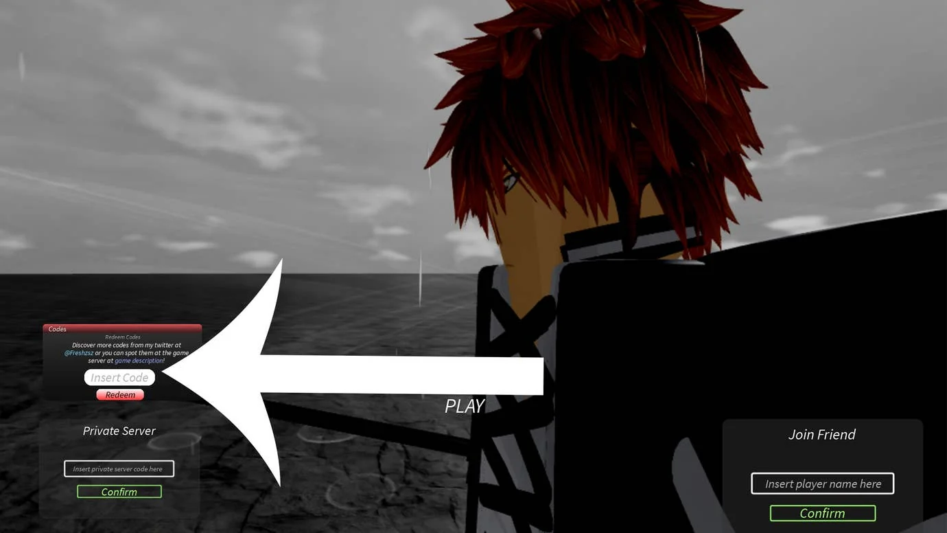 neue-codes-fur-das-roblox-spiel-project-mugetsu-veroffentlicht_img_0 | etalongame.de Bild zeigt den Hauptmenübildschirm von Project Mugetsu und wo man einen Promo-Code einlösen kann.