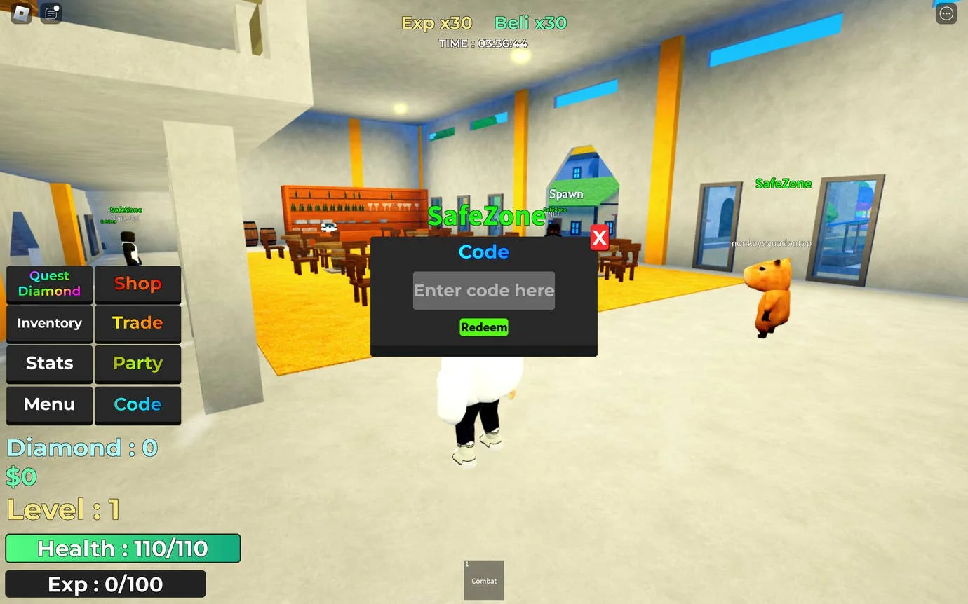 rock-fruit-neue-codes-und-wie-man-sie-einlost_img_2 | etalongame.de Ein Screenshot aus Rock Fruit in Roblox, der die Codes-Seite des Spiels zeigt.
