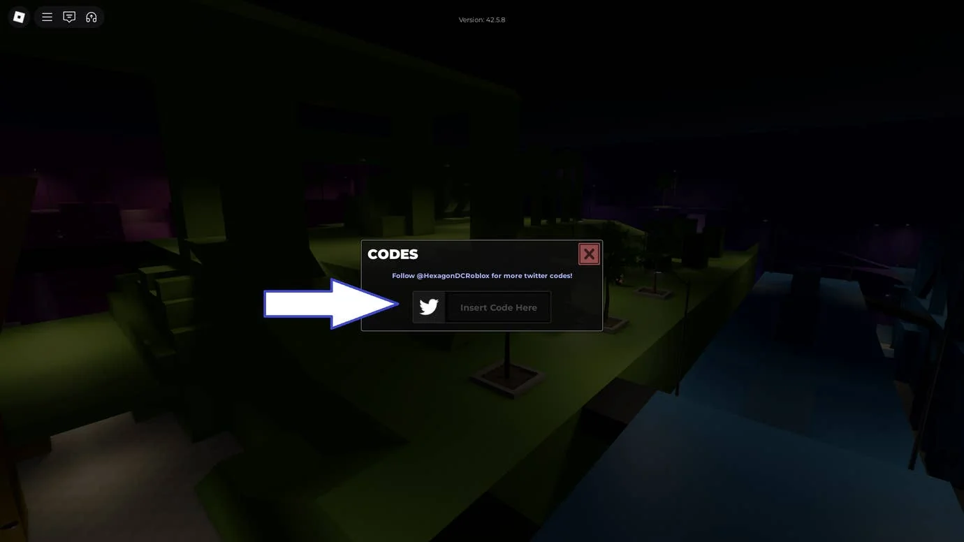 alle-aktuellen-und-abgelaufenen-evade-codes-fur-roblox_img_1 | etalongame.de Ein Screenshot von Evade in Roblox, der das Codes-Feld des Spiels zeigt.