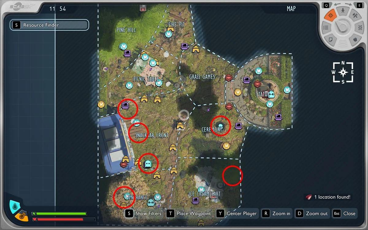 die-besten-basisstandorte-in-grounded-2-tipps-und-empfehlungen_img_0 | etalongame.de Beste Grounded 2 Basisstandorte: Eine Karte mit roten Kreisen, die sechs verschiedene Standorte hervorheben, die sich hervorragend zum Bau von Basen eignen.