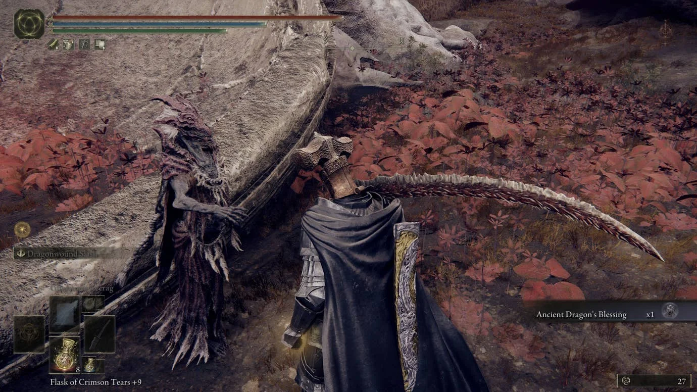 die-besten-geisteraschen-im-elden-ring-dlc-shadow-of-the-erdtree_img_2 | etalongame.de Ein Elden Ring Befleckter spricht mit dem uralten Drachen Florissax