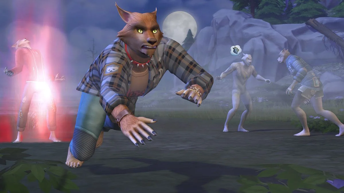 die-besten-sims-4-okkulten-von-den-schlechtesten-zu-den-besten_img_6 | etalongame.de Ein (hoffentlich freundlicher) Werwolf galoppiert über den Boden, während andere um ihn herum sich unterhalten und verwandeln