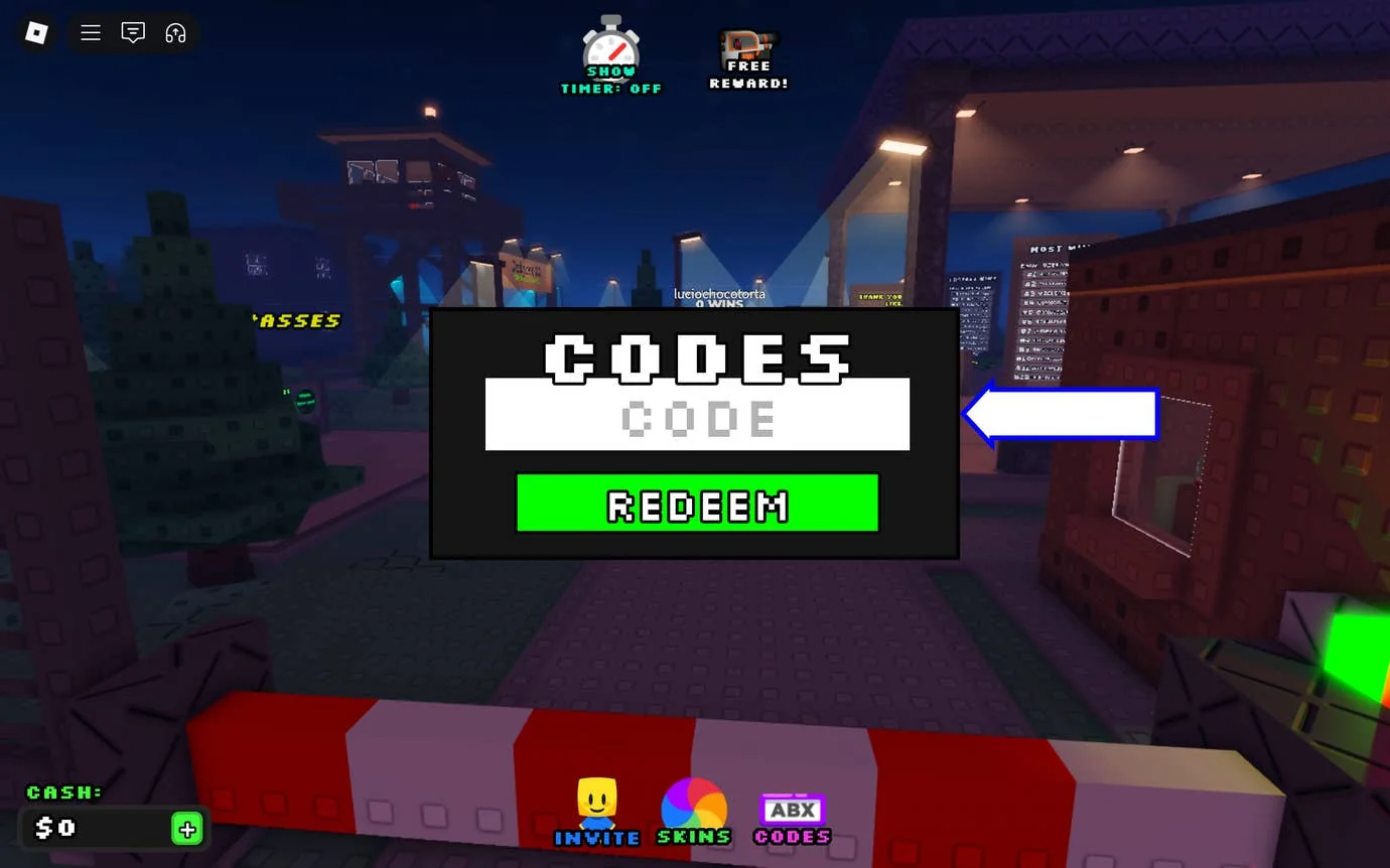 inhuman-alle-aktuellen-und-abgelaufenen-codes-sowie-einlosevorgang_img_1 | etalongame.de Ein Screenshot von Inhuman in Roblox, der das Codes-Feld des Spiels zeigt.