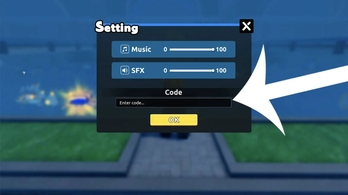 loot-fish-codes-kostenlose-gluckstranke-fur-roblox-spieler_img_1 | etalongame.de Ein Pfeil, der auf das Codes-Menü im Roblox-Spiel Loot Fish zeigt.