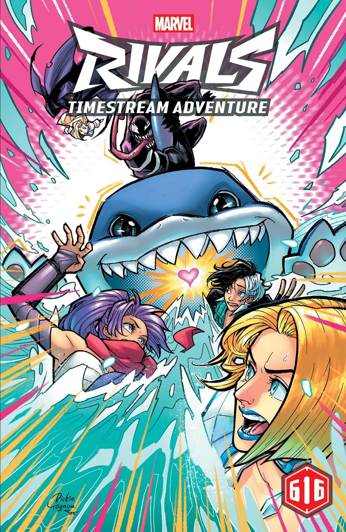 marvel-rivals-timestream-adventure-bringt-das-multiversum-auf-den-tisch_img_0 | etalongame.de Jeff the Landshark verschlingt Luna Snow, Emma Frost und Psylocke auf dem Cover von Marvel Rivals: Timestream Adventure