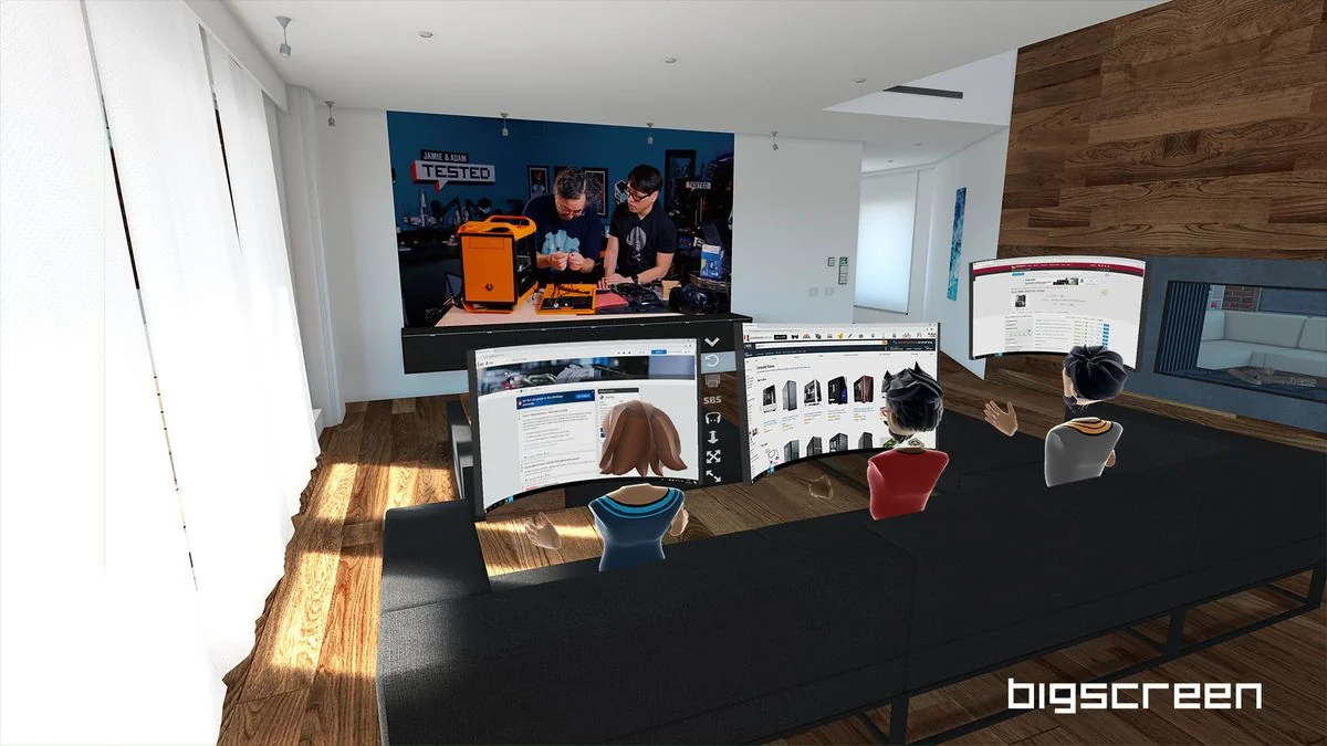 nvidia-verspricht-losung-fur-bigscreen-beyond-vr-headset-probleme-auf-linux_img_1 | etalongame.de Ein Werbescreenshot von Bigscreens Steam-App, die es ermöglicht, den Desktop des PCs in einer VR-Umgebung zu nutzen.