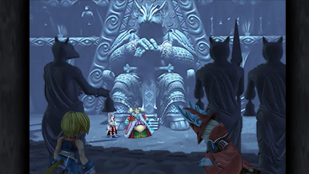 sollte-ein-remake-von-final-fantasy-9-in-betracht-gezogen-werden_img_3 | etalongame.de Freya und Zidane verstecken sich hinter Statuen in Final Fantasy 9