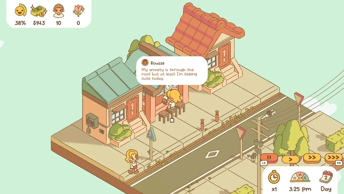 minami-lane-ein-entspannter-management-titel-mit-katzen_img_2 | etalongame.de Minami Lane Screenshot eines Bewohners, der in einem Ramen-Laden isst und über seine Angst spricht, aber sagt "zumindest sehe ich heute süß aus"