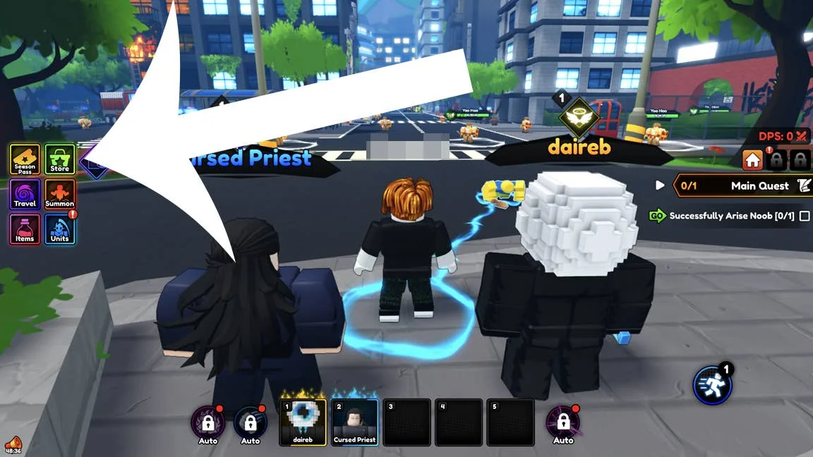 anime-rising-alle-aktuellen-codes-fur-das-spiel_img_0 | etalongame.de Ein Pfeil, der auf die Store-Schaltfläche im Roblox-Spiel Anime Rising zeigt.