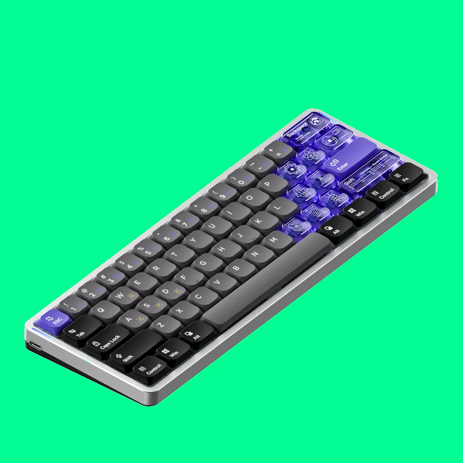 NuPhy Air60 HE Gaming-Tastatur auf einem grünen Hintergrund.