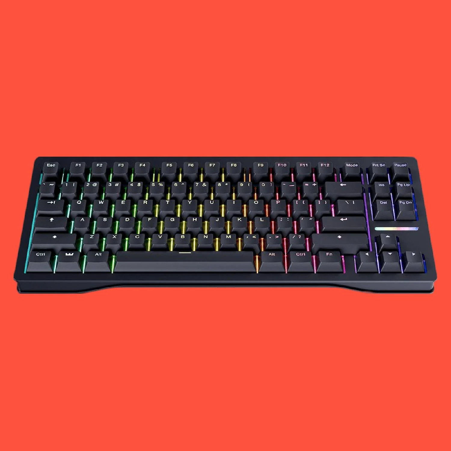 Wooting 80HE Gaming-Tastatur auf einem roten Hintergrund